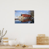 冬の屋根付き橋 ポスター (キッチン)