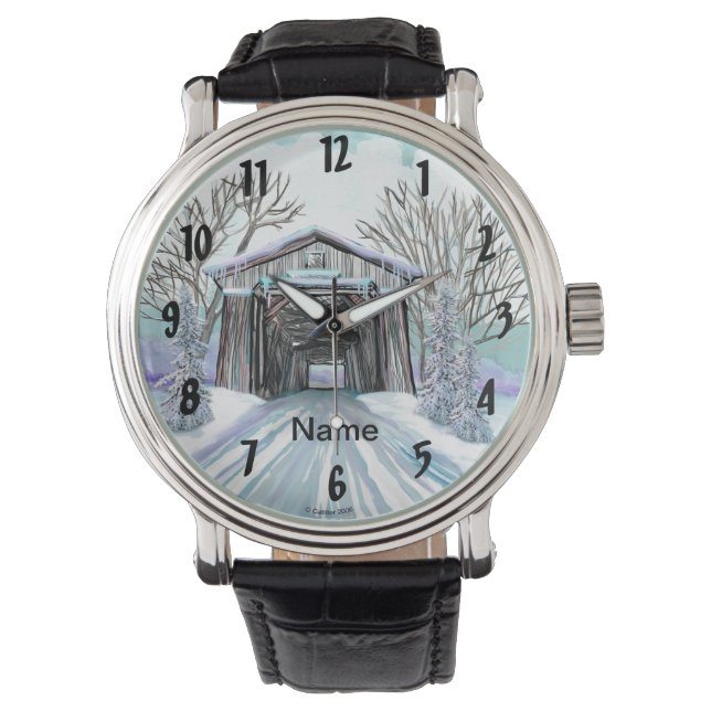 冬の屋根付き橋 腕時計 (正面)