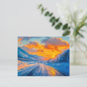 冬の山々を通る夕暮れの道 シーズンポストカード (スタンド正面)