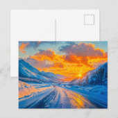 冬の山々を通る夕暮れの道 シーズンポストカード (正面/裏面)