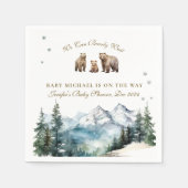 冬の山々ベアドベンチャーベビーシャワー スタンダードカクテルナプキン (正面)