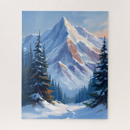 冬の山々風景 水彩画 ジグソーパズル