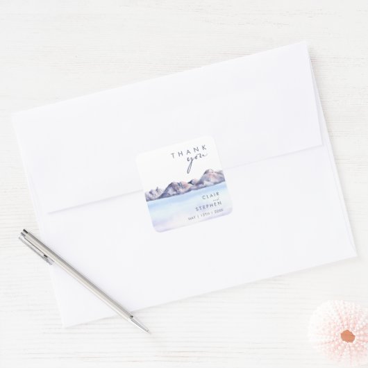 冬の山ありがとう結婚式の引き出物シール スクエアシール (封筒)