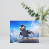 冬の山でスキーゴーグルをしたMountain Launch Raven T ポストカード (スタンド正面)