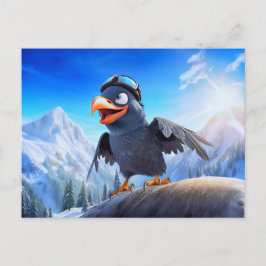 冬の山でスキーゴーグルをしたMountain Launch Raven T ポストカード