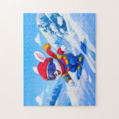 冬の山でスノーボードをする雪ウサギ ジグソーパズル (縦)