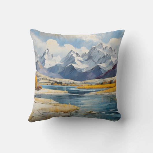 冬の山と湖 クッション (裏面)