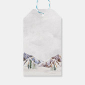 冬の山と雪に覆われた森の結婚式のお礼 ギフトタグ (裏面)