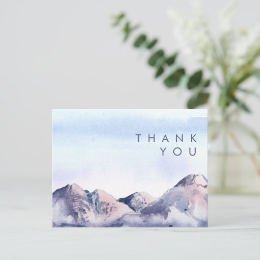 冬の山の夕日結婚の感謝はがき ポストカード (スタンド正面)