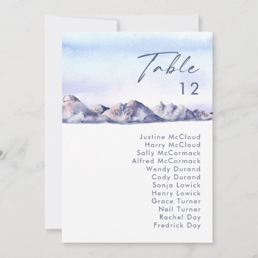 冬の山の夕焼けテーブルナンバー チャート (正面)