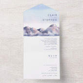 冬の山の日没の写真シールと送信 オールインワン招待状 (内側)