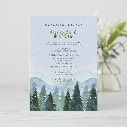 冬の山の木の風景リハーサルディナー 招待状 (スタンド正面)