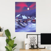 冬の山の村 | AIアートポスター ポスター (ホームオフィス)