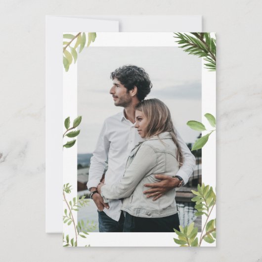 冬の山の松の木のイニシャル結婚写真 招待状 (裏面)