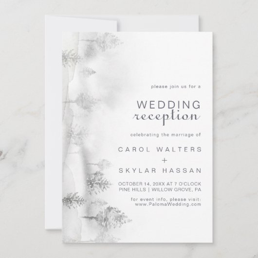 冬の山の森の結婚式のレセプション 招待状 (正面)