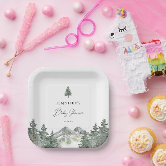 冬の山の森の赤ちゃんシャワー ペーパープレート (パーティー)