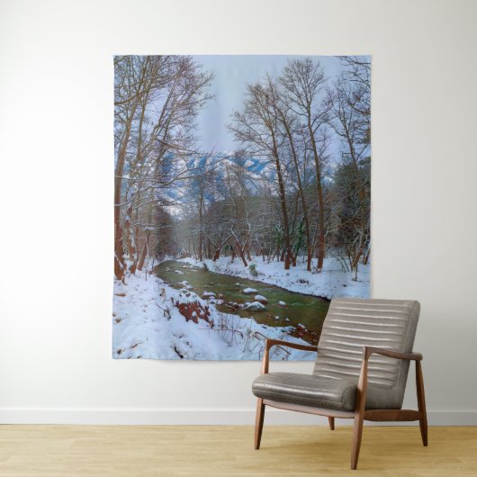 冬の山の森の雪景色の背景 タペストリー (インサイチュ)