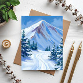 冬の山の水彩画の雪の自然カード