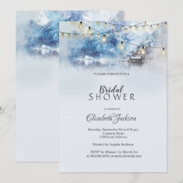 冬の山の湖の文字列のライト 招待状