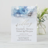 冬の山の湖の雪の結婚式 招待状 (スタンド正面)