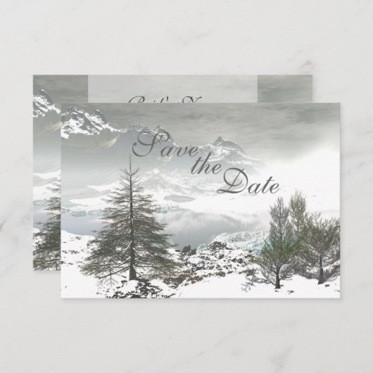 冬の山の結婚式予告 セーブザデート (正面/裏面)