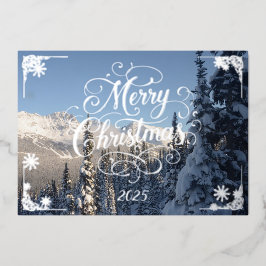 冬の山の詩が入ったメリークリスマス 箔シーズンカード