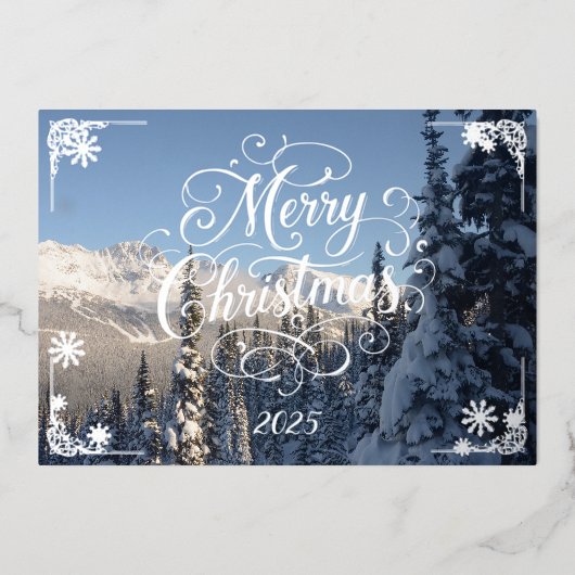 冬の山の詩が入ったメリークリスマス 箔シーズンカード (正面)
