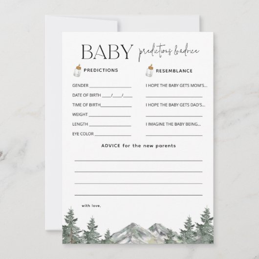 冬の山の赤ちゃんシャワー予測とアドバイス 招待状 (正面)