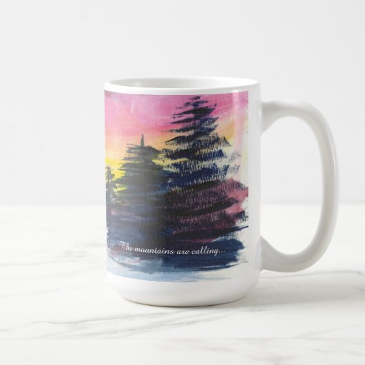 冬の山の雄大な絵画 マグカップ (右)