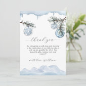 冬の山の雪の結晶のオーナメント ベビーシャワー サンキューカード (スタンド正面)
