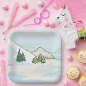 冬の山の雪の風景 ペーパープレート (パーティー)