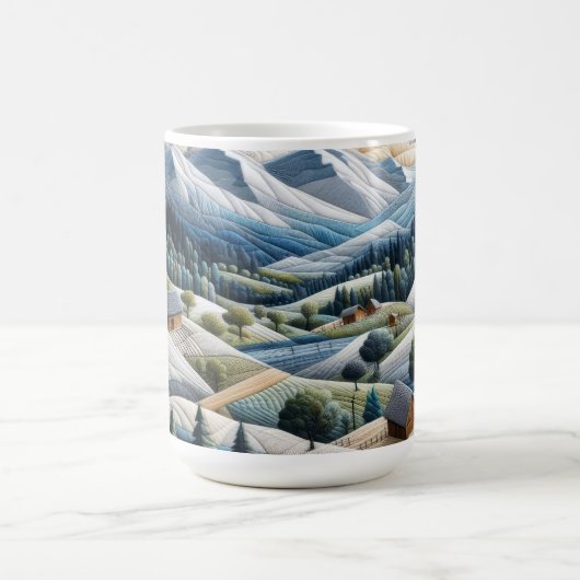 冬の山の風景のアートワーク コーヒーマグカップ (中央)