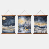 冬の山の鹿は海軍の風景を星 吊り下げ型タペストリー (トリプル)