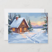 冬の山小屋の雪の水彩画 シーズンカード (正面)