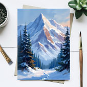 冬の山岳風景水彩画カード