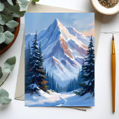 冬の山岳風景水彩画カード