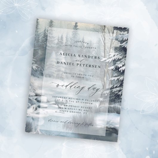 冬の山林での結婚式招待状