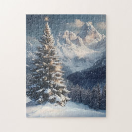 冬の山腹の雪が積もった松 ジグソーパズル