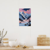 冬の山道の風景画 ポスター (キッチン)