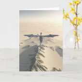 冬の山飛んでいるの上の青い竜 カード (黄色い花)