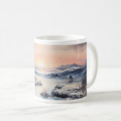 冬の山、太陽、川 コーヒーマグカップ (正面右)