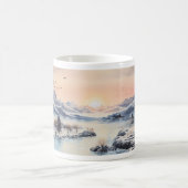 冬の山、太陽、川 コーヒーマグカップ (中央)