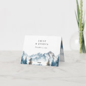 冬の山 松の木 ウェディング サンキューカード (裏面)