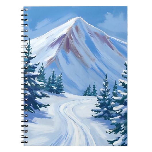 冬の山 水彩 雪 自然 風景 ノートブック (正面)