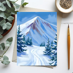 冬の山 水彩 雪 自然 風景 ポストカード