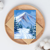 冬の山 水彩 雪 自然 風景 ポストカード