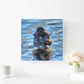 冬の川でマラードダック – 野生動物写真 スクエア壁時計 (ホーム)