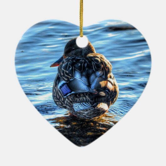 冬の川でマラードダック – 野生動物写真 セラミックオーナメント (裏面)