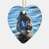 冬の川でマラードダック – 野生動物写真 セラミックオーナメント (左)