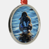 冬の川でマラードダック – 野生動物写真 メタルオーナメント (右)